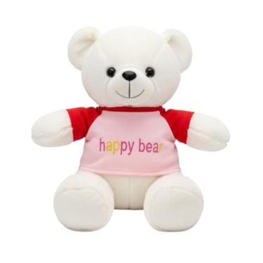 Imagem de Urso de Pelúcia Happy Bear 50 cm com Camiseta Colorida – Pelúcia Macia, Antialérgica e Lavável (BRANCO)