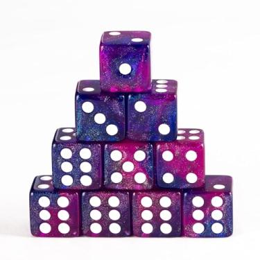 Imagem de Poludie 10 PCS D6 dice 16mm Acrylic 6 Sided Dice Game Dice for RPG MTG DND Dice Table Games and Board Games,with Leather Dice Bag.(Blue and Purple)