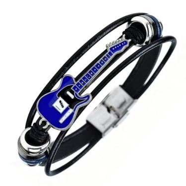 Imagem de ROJEMXVE Pulseira de couro de guitarra retrô para homens e mulheres, exclusivo com contas trançadas, feitas à mão, étnico, tribal, multicamadas, em formato de música, punk, rock, joias e presentes