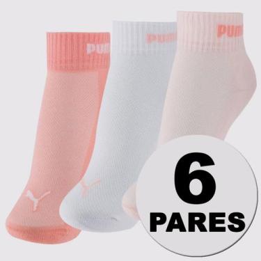 Imagem de Kit Meias Puma Cano Baixo 6 Pares Feminina Rosa e Branca, 34-39