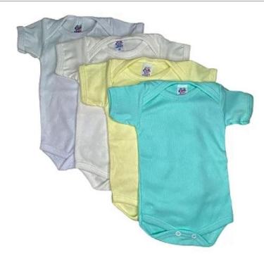 Imagem de Kit com 4 peças body canelado em algodão - manga curta para bebê - XOD