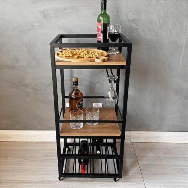 Imagem de Carrinho de Bar Industrial Adega Estreito com Rodinhas e Prateleiras E