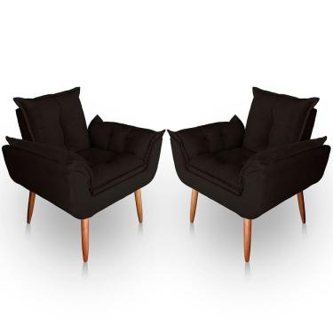 Imagem de Kit 02 Poltrona Para Sala E Quarto Decorativa Opala Suede Cor Marrom