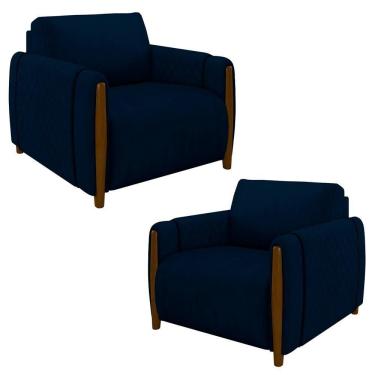 Imagem de Kit 2 Poltronas Decorativas Para Sala De Estar 98cm Amaranto M22 Veludo Azul Marinho - Mpozenato