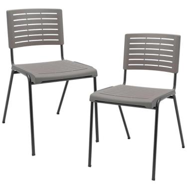 Imagem de Kit 02 Cadeiras Empilhável Fixa Escritório Multiuso Base Preta Kimi P03 Basalto - Lyam Decor