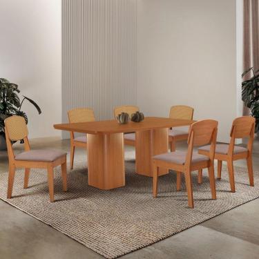 Imagem de Mesa De Jantar Eloise 180cm Tampo Mdf 6 Cadeiras Moderna Linho Capuccino/naturale