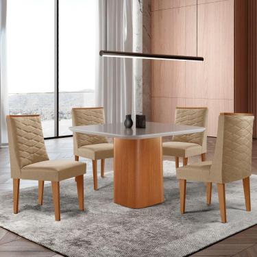 Imagem de Mesa De Jantar Eloise 90cm Tampo Mdf 4 Cadeiras Moderna Turim 07/nat/off/serig. Off