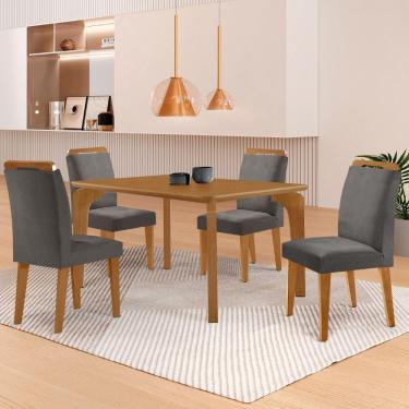 Imagem de Mesa Liz 120 Mdf Com 4 Cadeiras Athenas Veludo Grafite/naturalle/naturalle