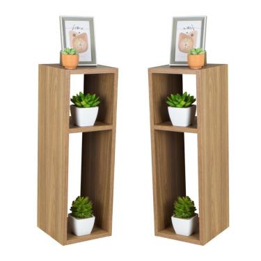 Imagem de Conjunto Mesa De Cabeceira Pequena 20x20x60cm Freijó Quarto Sala