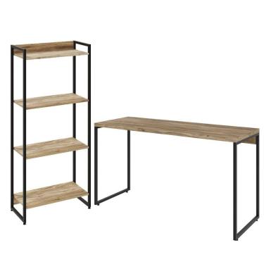 Imagem de Kit Escritório Estante 4 Prateleiras Mesa 120Cm Carvalho