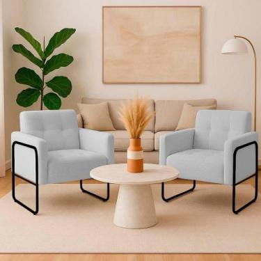 Imagem de Poltrona Sala Industrial Alta Tubo Preto Kit 2 Elisa Bouclê Cinza D03 