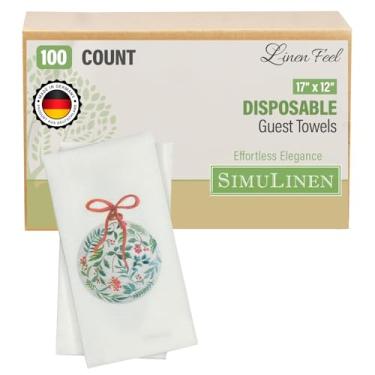 Imagem de SimuLinen - Toalhas descartáveis para banheiro, toalhas de mão para convidados, toalhas de papel, sensação de linho, uso único, Natal, 30 x 43 cm