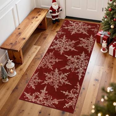 Imagem de U'Artlines Tapete de corredor de Natal, tapete de corredor vermelho de 6 x 1,8 m, antiderrapante, lavável, floco de neve, corredor, para decoração de cozinha