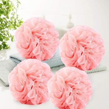 Imagem de Pacote com 4 buchas de esponja de banho, pufe de malha, sabonete corporal e puff de chuveiro