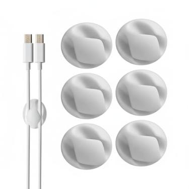 Imagem de Clipes de cabo, suporte de cabo, clipes adesivos, suporte de fio para gerenciamento de cabos, carregador de telefone, mesa, parede, mesa de cabeceira e escritório, branco, 6 peças