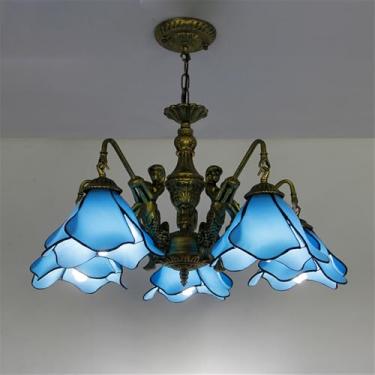 Imagem de Lustre de luxo americano para sala de estar, com LED, estilo mediterrâneo, para restaurante, quarto, villa, hotel, café ou bar, luminária pendente de vidro colorido (B 5 lâmpadas)
