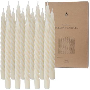 Imagem de AGLARY 16 peças velas cônicas em espiral de cera de abelha pura de 25 cm, velas torcidas, sem gotejamento e sem cheiro para casamentos, Natal, jantar, meditação - branco
