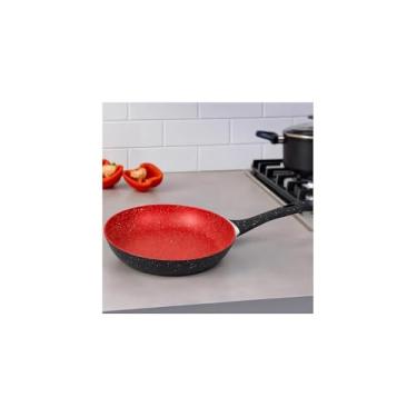 Imagem de Frigideira Antiaderente Multifuncional, Alumínio com Revestimento Stone, 24cm, Vermelha, Compatível com Fogão a Gás, Elétrico, Indução e Vitrocerâmico