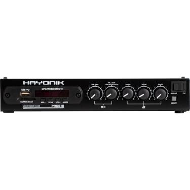 Imagem de HAYONIK, Amplificador Para Som Ambiente C/Gongo Eletrônico, 50W RMS, Saída 70 Volts, Bluetooth, USB, Rádio FM, Entrada para Microfone, Equalizador - PRO510