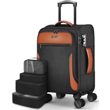 Imagem de Mala de mão aprovada por companhias aéreas de 55 x 35 x 23 cm, mala macia de 55 cm com trava TSA e 4 rodas giratórias, malas de mão leves com rodinhas para homens e viagens, Preto, Small, Softside