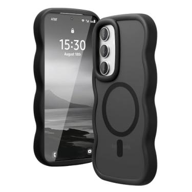 Imagem de Amzfield Capa para Samsung Galaxy S25, para S24, compatível com Magsafe, ondulado, design fofo, magnético, translúcido, fosco, capa protetora de silicone para S24/S25 mulheres e meninas, preta