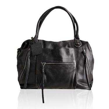 Imagem de Bolsa feminina grande de couro vegano Hobo 21L com alça ajustável, Preto