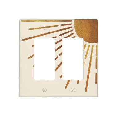Imagem de Lhdlnn Boho Gold Sun Light Switch Cover Decorativa Meados do Século Abstrato Sunris 2 Gang Duplo Rocker Placa de Parede Switchpalte Placa Elétrica para Cozinha Quarto Banheiro 11,7 cm x 11,4 cm