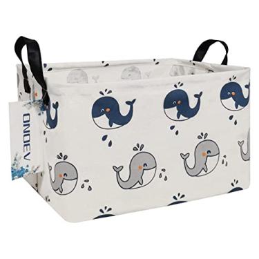 Imagem de ONOEV Cesta de lavanderia dobrável retangular, cesta de lona, cesto Nersury, adequado para crianças, escritório, quarto, roupas, armazenamento de brinquedos (baleia REC)