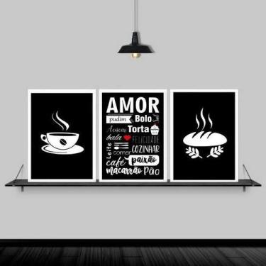 Imagem de Kit 3 Quadros Cozinha Amor Nomes De Comida 45X34Cm - Branca - Quadros 