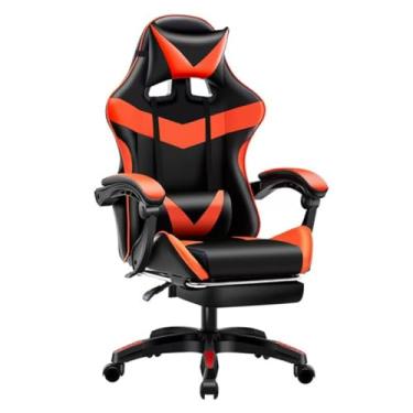Imagem de Cadeira gamer Ergonomica com Apoio para os Pés, Base Giratória e Estofado Profissional, Ideal para Escritório e Jogos (Preto e Vermelho)