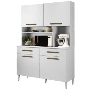 Imagem de Armário De Cozinha Ceará 4 Portas 2 Gavetas Branco Kaiki Móveis