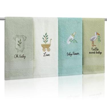 Imagem de Breling 12 peças de toalhas de mão verde sálvia chá de bebê tropical bordado verde folhas toalhas para meninos meninas chá de bebê banheiro cozinha lembrancinhas de festa 76 x 35 centímetros