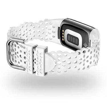 Imagem de Pulseira esportiva feminina compatível com Fitbit Charge 5/Charge 6, de silicone macio, flor fofa, vazada, para Charge 5/6, acessórios para monitor de fitness, branca