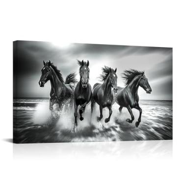 Imagem de YeiLnm Arte de parede de cavalo preto e branco, estampa de praia de cavalos selvagens, fotografia de ondas do oceano