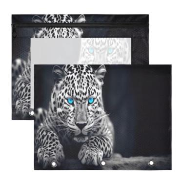 Imagem de ATTX Pacote com 2 bolsas de fichário de guepardo de olhos azuis - Bolsa impermeável com zíper de 3 anéis com janela transparente, acessórios de material de escritório para estojos de lápis e