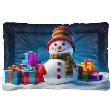 Imagem de SEHANY Cama de Natal com flocos de neve, boneco de neve, para cães, gatos, com fundo antiderrapante, caixa de canil, colchão macio, lavável, para cães pequenos, médios e grandes, gatos, 91 x 61 cm