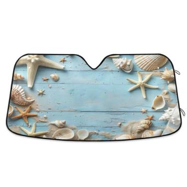 Imagem de ATTX Para-brisa de carro de madeira azul 139.7 cm x 70.1 cm Escudo solar universal com proteção UV, persiana de janela frontal automática dobrável para caminhões Sedans SUVs #171