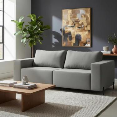 Imagem de Sofá 3 Lugares Sense Moderno Bouclê Base Ferro Balaqui Decor Cor:cinza Claro