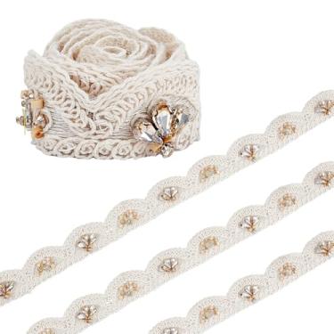 Imagem de PH PandaHall Fita de renda de algodão de 1 jarda, fita de strass com contas de 3,8 cm, acabamento em tecido, fitas decorativas vintage, crochê e renda de algodão para costura, casamento, decoração de
