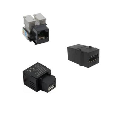 Imagem de Conector Tomada Keystone Rj45 Cat5 Hdmi Usb Carregador Preto