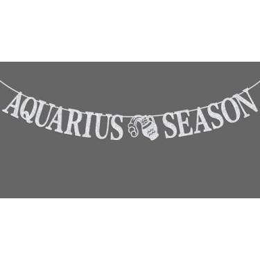 Imagem de Faixa de temporada de aquário, grande sinal de bandeira de energia de aquário, 12 temas de constelações, feliz aniversário, horóscopo janeiro/fevereiro, suprimentos de decorações de festa de