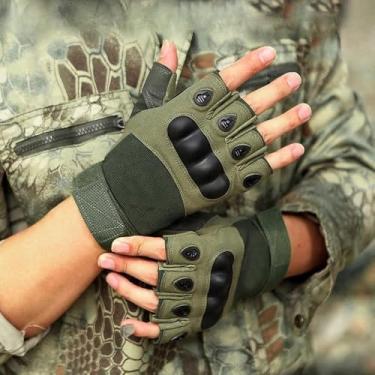 Imagem de Luvas rígidas para uso ao ar livre, luvas sem dedos, paintball, airsoft, combate, equitação, caminhada