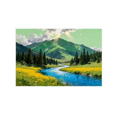 Imagem de BMZFYBS Arte de parede paisagem imagem em tela - floresta de montanha rio - decoração moderna - impressões de pintura para sala de estar quarto 80 x 120 cm 31 x 47 pol sem moldura