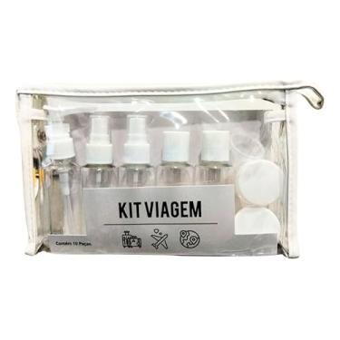 Imagem de Amarme - Kit de Frascos para Viagem 10 Peças com Necessaire Transparente, Frascos para Shampoo, Creme e Cosméticos (50ml), Potes, Funil e Espátula – Ideal para Avião e Mala de Mão (Branco)