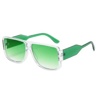 Imagem de HCHES Óculos de Sol Retangulares Femininos de Luxo com Degradê Retrô, Armação Transparente com Contraste de Cores, Estilo Punk Casual Masculino, Proteção UV400 (Verde Transparente)