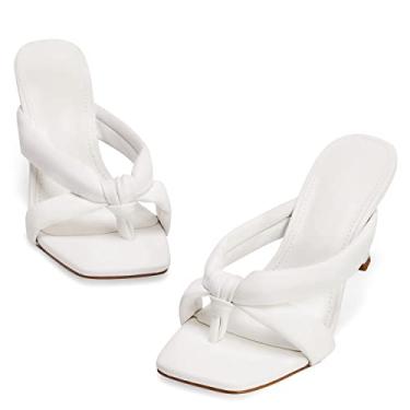 Imagem de Coutgo Sandálias femininas de salto fino bico quadrado salto chinelo mule sexy stiletto vestido de festa, Branco, 9
