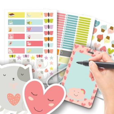 Imagem de Etiqueta Escolar Menina com TAG + Caneta (Coração Cute, Etiquetas + 1 TAG de Mochila)