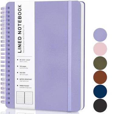 Imagem de ABERLLS Caderno espiral forrado roxo com 160 páginas, 20 × 5 cm, caderno espiral A5, cadernos de diário para trabalho, escola, mulheres, homens, caderno espiral pautado na faculdade, diários de couro