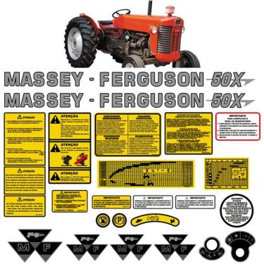 Imagem de Kit Adesivo Compatível Emblema Trator Massey Ferguson Mf 50x Cinza