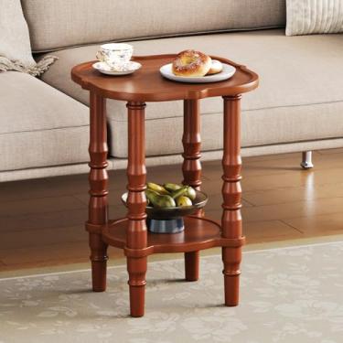 Imagem de Uniclinens Mesa lateral de madeira maciça – pequena mesa de cabeceira de madeira para sala de estar, quarto, marrom retrô